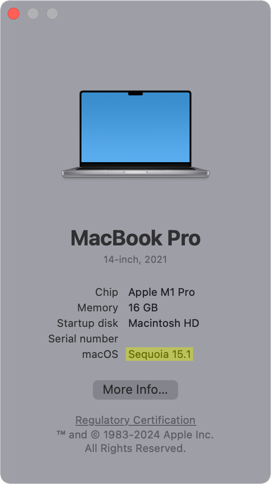 A photo of the About This Mac window